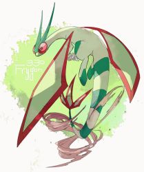 Rule 34 | character name, claws, commentary request, creatures (company), flygon, flying, full body, game freak, gen 3 pokemon, looking back, nigiri (ngr24), nintendo, no humans, pokedex number, pokemon, pokemon (creature), smoke, solo, white background