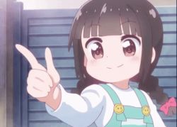 Rule 34 | 1girl, animated, animated gif, braid, child, finger gun, lowres, matsumoto yuuna, twin braids, watashi ni tenshi ga maiorita!