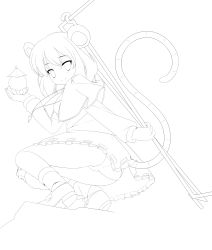 Rule 34 | 1girl, absurdres, animal ears, bishamonten&#039;s pagoda, capelet, female focus, full body, greyscale, highres, jewelry, lineart, monochrome, mouse ears, mouse tail, nazrin, panties, pendant, short hair, simple background, smile, socks, solo, squatting, tail, touhou, underwear, zefa (neoaltemice)