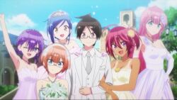 Rule 34 | anime screenshot, bokutachi wa benkyou ga dekinai, dress, furuhashi fumino, kirisu mafuyu, kominami asumi, non-web source, ogata rizu, takemoto uruka, tuxedo, wedding dress, yuiga nariyuki
