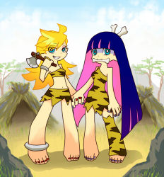 Rule 34 | 10s, axe, bone, cavewoman, holding hands, panty &amp; stocking with garterbelt, panty (psg), stocking (psg), weapon