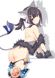 Rule 34 | 1girl, animal ear fluff, animal ears, animal hands, ass, ass focus, back, bad id, bad pixiv id, bare shoulders, bent over, black hair, black panties, blue ribbon, blunt bangs, blush, breasts, brown eyes, cat ears, cat tail, closed mouth, commentary request, fake animal ears, fate/kaleid liner prisma illya, fate (series), female focus, from behind, fur, gloves, grey leotard, hair ornament, hairclip, head tilt, kaleidostick, leotard, long hair, looking at viewer, looking back, magical sapphire, miyu edelfelt, nanananana, panties, panty pull, paw gloves, ribbon, shadow, shoulder blades, simple background, small breasts, solo, sweat, tail, tail ornament, tail ribbon, underwear, white background
