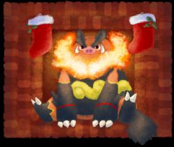 Rule 34 | christmas stocking, creatures (company), drawfag, emboar, fire, fireplace, fire, fuzziestdrawings, game freak, gen 5 pokemon, looking at viewer, md5 mismatch, nintendo, no humans, pokemon, pokemon (creature), red eyes, resolution mismatch, sitting, smile, source smaller