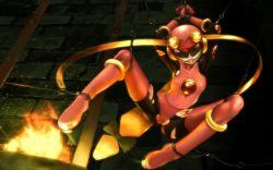 Rule 34 | 00s, 1girl, android, arms up, bdsm, bondage, bound, breasts, capcom, fire, full body, helmet, indoors, machine, mega man (series), mega man battle network, restrained, roll.exe (mega man), running bond, s zenith lee, slave, small breasts, solo, stone wall, tagme, torn clothes, torture, wall, whip