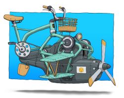 Rule 34 | aircraft, basket, bicycle, gatling santouhei, handlebar, highres, no humans, original, pedal, propeller, simple background, vehicle focus, wings