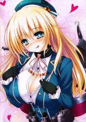 Rule 34 | + +, 10s, 1girl, 2-g, :q, absurdres, atago (kancolle), blonde hair, blue eyes, blush, breasts, cleavage, dripping, highres, kantai collection, large breasts, long hair, open clothes, open shirt, shirt, solo, tongue, tongue out, turret, undressing