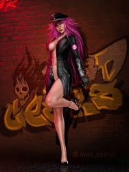 Rule 34 | 1girl, coat, final fight, high heels, highres, john reith, naked coat, open clothes, open coat, pink hair, poison (final fight)