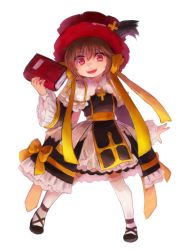 Rule 34 | 1girl, arch bishop (ragnarok online), black footwear, book, bow, brown hair, commentary request, cross, dress, dress bow, frilled dress, frilled sleeves, frills, full body, hair between eyes, hair bow, high heels, highres, holding, holding book, kneehighs, looking at viewer, manoji, official alternate costume, open mouth, ragnarok online, red eyes, red headwear, sash, short hair, simple background, socks, solo, transparent background, two-tone dress, white dress, white socks, yellow bow, yellow sash