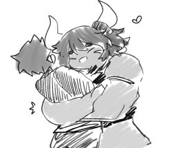 Rule 34 | 1boy, 1girl, ^ ^, closed eyes, cow girl, hug, latenight, minotaur, size difference