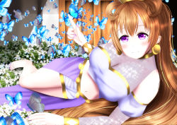 Rule 34 | 1girl, arm warmers, artist name, artist request, bare legs, barefoot, blue butterfly, blush, bracelet, breasts, brown hair, bug, butterfly, butterfly (love live!), butterfly on hand, choker, cleavage, clothing cutout, collarbone, cropped shirt, crown, detached sleeves, double bun, dress, dress shirt, earrings, feet, female focus, gold bracelet, hair between eyes, hair bun, hair rings, harem outfit, highres, insect, jewelry, konoe kanata, long hair, looking at viewer, love live!, love live! nijigasaki high school idol club, love live! school idol festival, medium breasts, nail, nail polish, navel, parted lips, puffy short sleeves, puffy sleeves, purple eyes, purple nail polish, purple shirt, purple shorts, purple sleeves, shirt, short sleeves, shorts, shoulder cutout, smile, solo, sparkle, toenail polish, toenails, two side up, white shorts, yellow bracelet, yellow choker