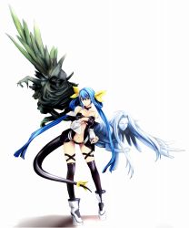 Rule 34 | 1girl, arc system works, asymmetrical wings, bad id, bad pixiv id, bare shoulders, blue hair, bow, choker, dizzy (guilty gear), erise, guilty gear, hair bow, highres, legs, long hair, navel, necro (guilty gear), red eyes, ribbon, standing, tail, tail ornament, tail ribbon, thighhighs, twintails, undine (guilty gear), wings
