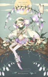 Rule 34 | 1girl, bellflower, branch, brown eyes, bug, butterfly, fairy, flower, head wreath, insect, juliet sleeves, light brown hair, long sleeves, looking at viewer, mushroom, nail polish, original, pantyhose, pixiv fantasia, pixiv fantasia new world, pointy ears, puffy shorts, puffy sleeves, purple nails, shindog, short hair, shorts, sitting, socks over pantyhose, solo, staff, striped clothes, striped pantyhose, vertical-striped clothes, vertical-striped pantyhose, vial, wings