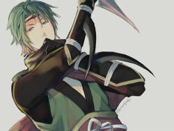 Rule 34 | 1boy, arm blade, circlet, fire emblem, fire emblem fates, green hair, japanese clothes, kaze (fire emblem), kisaragireki, male focus, ninja, nintendo, purple eyes, purple scarf, scarf, short hair, weapon