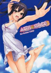 Rule 34 | 1girl, absurdres, armpits, bare legs, bare shoulders, barefoot, black hair, blush, brown eyes, cover, cover page, dress, feet, highres, k-on!, long hair, menyoujan, nakano azusa, open mouth, round teeth, scan, smile, soles, solo, teeth, toes, white dress