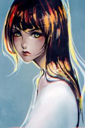 Rule 34 | 1girl, absurdres, black hair, blue background, blue eyes, close-up, closed mouth, face, highres, lips, long hair, looking at viewer, original, profile, sketch, solo, speedpaint, yuumei