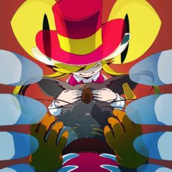 Rule 34 | 1girl, animal ears, covering own eyes, gloves, green hair, hat, mad rat, mad rat dead, mouse ears, nippon ichi, mouse girl, rat god, ribs, stitches, top hat, whiskers, wings, wrist cuffs