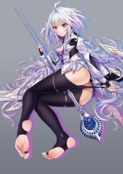 Rule 34 | 1girl, absurdres, ass, black gloves, black panties, black thighhighs, fate/grand order, fate/grand order arcade, fate (series), fingerless gloves, gloves, highres, holding, holding staff, long hair, long sleeves, merlin (fate/prototype), merlin (fate/prototype) (second ascension), panties, pointy ears, red eyes, robe, staff, stirrup legwear, thighhighs, toeless legwear, underwear, very long hair, white hair, white robe, xo (xo17800108)