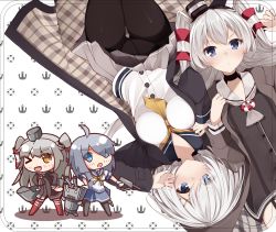 Rule 34 | &gt; o, 10s, 2girls, :d, :o, absurdres, amatsukaze (kancolle), anchor print, black legwear, blush, breasts, chibi, chibi inset, coat, crotch seam, dress, garter straps, grey hair, grey neckerchief, hair ornament, hair over one eye, hair tubes, hairclip, hamakaze (kancolle), hat, highres, kantai collection, large breasts, long hair, looking at viewer, mini hat, multiple girls, neckerchief, netarou, one eye closed, open mouth, pantyhose, red legwear, rensouhou-kun, resized, rotational symmetry, sailor dress, school uniform, serafuku, short hair, small breasts, smile, thighhighs, two side up, upscaled