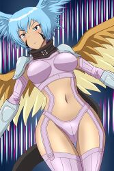 Rule 34 | 1girl, armor, breasts, digimon, digimon (creature), harpy, head wings, large breasts, looking at viewer, mask, unworn mask, monster girl, navel, revealing clothes, scarf, short hair, shutumon, thong, wings