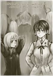 Rule 34 | 10s, 2girls, animal ears, bai lao shu, blush, brave witches, comic, couple, edytha rossmann, erica hartmann, gertrud barkhorn, greyscale, hanna-justina marseille, happy, head wings, highres, johanna wiese, long hair, military, military uniform, minna-dietlinde wilcke, monochrome, multiple girls, short hair, smile, strike witches, twintails, uniform, waltrud krupinski, wings, witches of africa, world witches series, yuri
