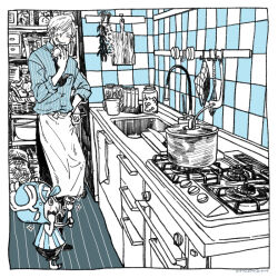 Rule 34 | 2boys, apron, blue theme, cooking, cooking pot, cutting board, eating, itowo (itowc), kitchen, loaded interior, monochrome, multiple boys, one piece, sanji (one piece), shirt, sink, waist apron