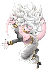 Rule 34 | 1girl, android 21, blue eyes, breasts, colored skin, dragon ball, dragon ball fighterz, highres, medium breasts, pink skin, white hair, young jijii