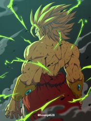 Rule 34 | 1boy, absurdres, blank eyes, broly (dragon ball z), dragon ball, dragonball z, electricity, grin, highres, horang4628, korean commentary, legendary super saiyan, male focus, muscular, muscular male, smile, solo, spiked hair, standing, super saiyan, topless male, twitter username