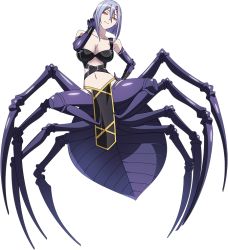 Rule 34 | 10s, 1girl, arthropod girl, breasts, cleavage, extra eyes, insect girl, large breasts, midriff, monster girl, monster musume no iru nichijou, monster musume no iru nichijou online, navel, official art, rachnera arachnera, red eyes, short hair, solo, spider girl