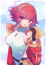 Rule 34 | 1girl, breasts, chariki, coat, colored tips, gloves, headband, highres, indie virtual youtuber, jewelry, large breasts, long sleeves, looking at viewer, multicolored hair, necklace, open mouth, pink eyes, pink hair, purple hair, short hair, trisha (vtuber), virtual youtuber