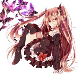 Rule 34 | 10s, 1girl, absurdres, bug, butterfly, fang, female focus, full body, gothic lolita, highres, bug, krul tepes, lolita fashion, owari no seraph, red eyes, sitting, solo, vampire, white background
