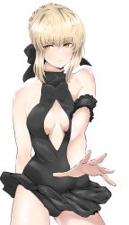 Rule 34 | 1girl, absurdres, armband, artoria pendragon (all), artoria pendragon (alter swimsuit rider) (first ascension) (fate), artoria pendragon (fate), bare shoulders, black dress, black one-piece swimsuit, black ribbon, blonde hair, braid, breasts, center opening, cowboy shot, dark persona, dress, fate/grand order, fate (series), french braid, gothic lolita, highres, kimuwaipu, lolita fashion, low ponytail, official alternate costume, one-piece swimsuit, ribbon, saber alter, small breasts, solo, swimsuit, white background, wicked dragon witch ver. shinjuku 1999, yellow eyes