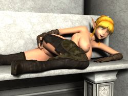 Rule 34 | 10s, 1girl, 3d, ass, asymmetrical gloves, bad id, bad pixiv id, bench, blonde hair, boots, breasts, dragon nest, dragon nest warriors&#039; dawn, elf, facing viewer, female focus, female masturbation, fingering, fingerless gloves, gloves, green eyes, highres, indoors, large breasts, liya (dragon nest), long pointy ears, looking at viewer, lying, marble, masturbation, mismatched gloves, nipples, nude, on side, one eye closed, open mouth, pointy ears, pussy, short hair with long locks, solo, spread legs, thigh boots, thighhighs, uncensored, wink