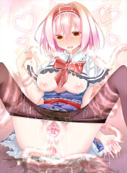 Rule 34 | 1girl, alice margatroid, anal, black pantyhose, blush, breasts, clothes pull, cum, gaping, kanchikinps, large breasts, no panties, pantyhose, pantyhose pull, pussy, pussy juice, spread legs, spread pussy, tentacles, touhou, uncensored