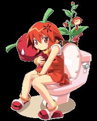 Rule 34 | 00s, 1girl, anger vein, anklet, blush, chili pepper, dress, habanero-tan, habanero pepper, jewelry, lowres, netrunmon, no socks, original, red eyes, red hair, slippers, solo, toilet, toilet use, transparent background, watanabe akio