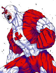 Rule 34 | 1boy, :o, bald, bleeding, blood, canadianman, clenched hand, colored skin, ga.b, highres, kinnikuman, male focus, muscular, red hair, shouting, simple background, solo, spoilers, standing, thick eyebrows, veins, white background, white skin
