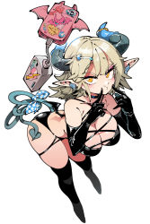Rule 34 | 1girl, bikini, black bikini, black choker, black gloves, black thighhighs, blue ribbon, breasts, cellphone, charger, charging device, cheek poking, choker, cleavage, closed mouth, commission, condom, cropped legs, demon, demon horns, demon tail, demon wings, ear piercing, elbow gloves, fingers to cheeks, glaring, gloves, hands up, heart, highres, horns, kafun, large breasts, latex, latex gloves, leaning forward, light brown hair, looking at viewer, medium hair, multi-strapped bikini, orange eyes, original, phone, piercing, pointy ears, poking, polka dot, polka dot ribbon, ribbon, simple background, skindentation, smartphone, solo, swimsuit, tail, tail ornament, tail ribbon, thigh strap, thighhighs, v-shaped eyebrows, white background, wings