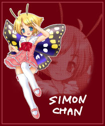 Rule 34 | 1girl, antennae, blonde hair, bug, butterfly, fairy, insect, mary janes, pink footwear, shimon (shimotsuma), shimotsuma, shoes, solo, thighhighs, wings