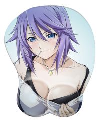 Rule 34 | 00s, blue eyes, breasts, candy, cleavage, food, highres, lollipop, mousepad, mousepad (object), rosario+vampire, shirayuki mizore, short hair