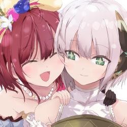 Rule 34 | 2girls, atelier (series), atelier sophie, bad id, bad pixiv id, bare shoulders, brown hair, closed eyes, female focus, gloves, grey eyes, hair ornament, hands on another&#039;s shoulders, jewelry, maromi (am97), multiple girls, necklace, plachta, portrait, shirt, short hair, silver hair, single glove, smile, sophie neuenmuller, yuri