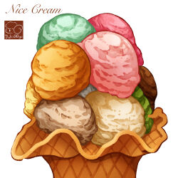 Rule 34 | artist logo, food, food focus, food name, highres, ice cream, ice cream cone, no humans, original, simple background, white background, yuki00yo