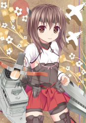 Rule 34 | 10s, 1girl, bad id, bad pixiv id, bike shorts, bow (weapon), brown eyes, brown hair, crossbow, flat chest, headband, headgear, ikeda yuuki, kantai collection, looking at viewer, personification, short hair, solo, taihou (kancolle), thighhighs, weapon
