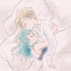 Rule 34 | bed, bed sheet, bishoujo senshi sailor moon, closed eyes, highres, holding, hug, kaiou michiru, ten&#039;ou haruka