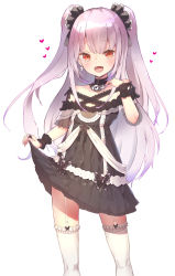 Rule 34 | 1girl, :d, black choker, black dress, blush, brooch, butterfly ornament, choker, cowboy shot, dress, fang, frilled dress, frilled straps, frilled thighhighs, frills, garter straps, gothic lolita, heart, hololive, jewelry, lolita fashion, long hair, looking at viewer, moritatsu, necromancer, off-shoulder dress, off shoulder, open mouth, pink hair, red eyes, scrunchie, see-through, see-through sleeves, short dress, short sleeves, simple background, skirt hold, smile, solo, thighhighs, two side up, uruha rushia, uruha rushia (3rd costume), virtual youtuber, white background, white garter straps, white thighhighs