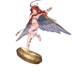 Rule 34 | 1girl, :d, ark order, barefoot, blue wings, bow, bra, bracelet, fangs, feathered wings, full body, garuda (ark order), hairband, headpiece, jewelry, lan ren hui, long hair, looking at viewer, necklace, official art, open mouth, panties, red eyes, red hair, sidelocks, smile, solo, tachi-e, transparent background, underwear, waist bow, white bow, white bra, white panties, wings, yellow hairband