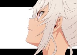 1girl akitetsu close-up dark-skinned_female dark_skin expressionless flat_chest from_side grey_hair looking_to_the_side matsukai_mao nape nijisanji parted_lips profile purple_eyes sidelocks solo virtual_youtuber