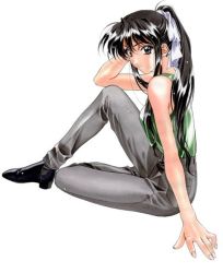 Rule 34 | 1990s (style), 1girl, bare arms, black hair, casual, kai tomohisa, long hair, matsuoka chie, pants, ponytail, sentimental graffiti, solo