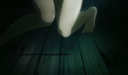 Rule 34 | 1girl, animated, animated gif, barefoot, blush, breast hold, breasts, collarbone, covering privates, third-party edit, female focus, kanoe yuuko, large breasts, long hair, lowres, nude, solo, stitched, tasogare otome x amnesia, third-party edit, toes, wooden floor