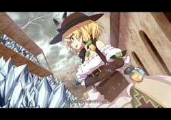 Rule 34 | 1girl, bag, bare shoulders, blonde hair, bow, flower knight girl, hat, letterboxed, maronie (flower knight girl), mizunashi (second run), open mouth, purple eyes, short hair