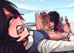 Rule 34 | 1futa, 1girl, all fours, ankle boots, assertive female, black hair, blue eyes, blush, boots, boxman, breasts, clothing aside, company connection, cosplay, crossover, cum, dark penis, downblouse, ejaculation, fang, futa with female, futanari, grin, half-closed eyes, high heel boots, high heels, highres, huge penis, kagari atsuko, kagari atsuko (cosplay), kill la kill, kiryuuin satsuki, lalaco godspeed, lalaco godspeed (cosplay), large breasts, little witch academia, long hair, luna nova school uniform, matoi ryuuko, multiple crossover, multiple girls, nose blush, panties, panties aside, penis, penis grab, penis on face, projectile cum, red footwear, rolling eyes, saliva, school uniform, short hair, small breasts, smile, sparkle, spread legs, symbol-shaped pupils, testicles, thick eyebrows, thighs, trigger (company), uchuu patrol luluco, uncensored, underwear, veins, veiny penis, white panties