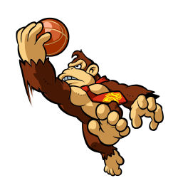 Rule 34 | ball, basketball, basketball (object), character name, clenched teeth, clothes writing, donkey kong, donkey kong (series), gorilla, highres, mario (series), mario basketball 3on3, motion blur, necktie, nintendo, no humans, official art, red necktie, simple background, teeth, white background